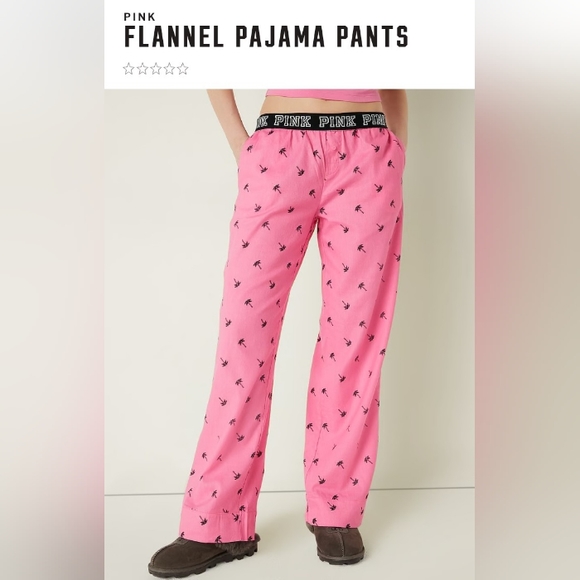 VS PINK Pink Allover Black Tropical Palm Tree Flannel Pajama Sleep Pants XXL NEW - Picture 2 of 8